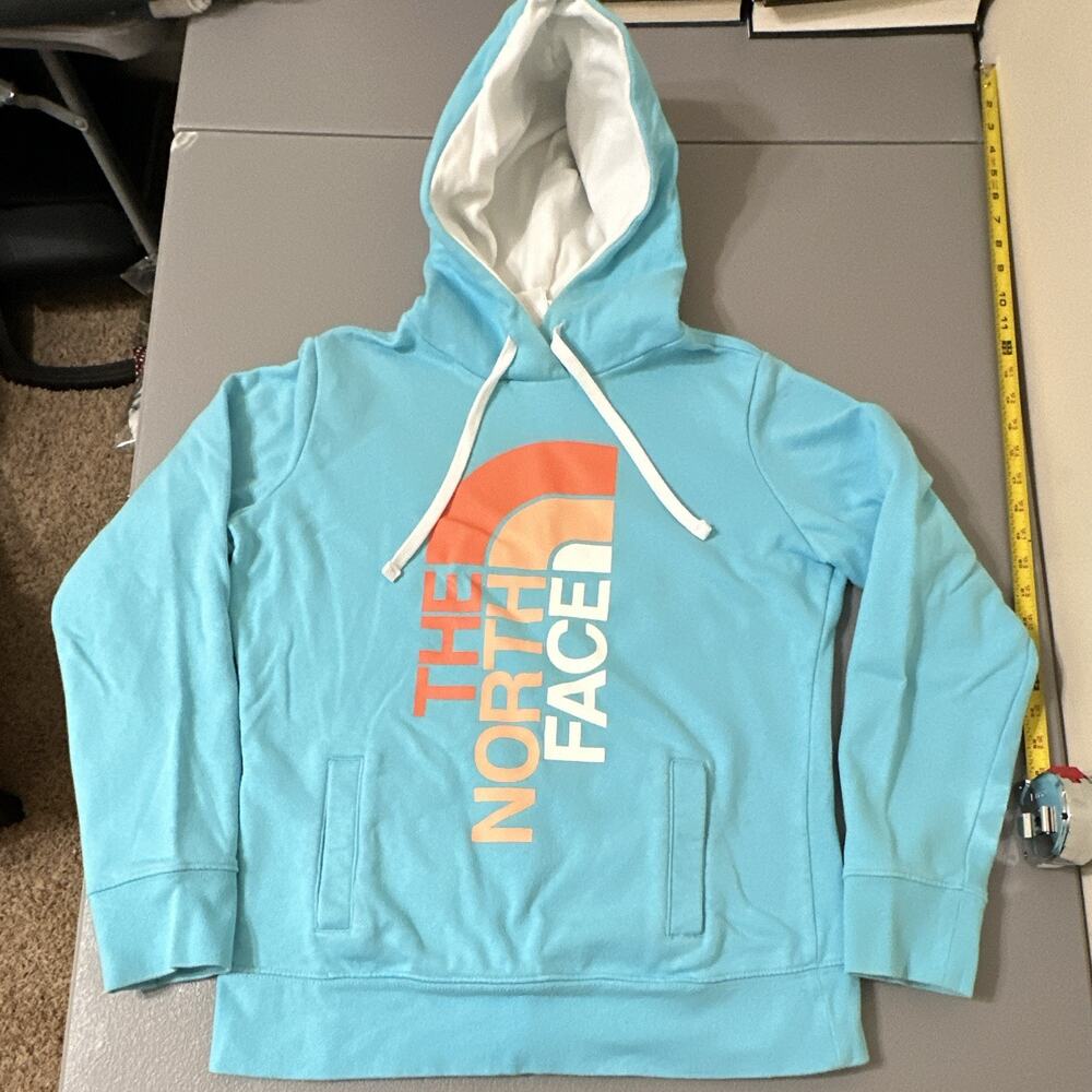 The North Face Women's Blue Logo Fleece Pullover Hoodie Pockets Drawstring M